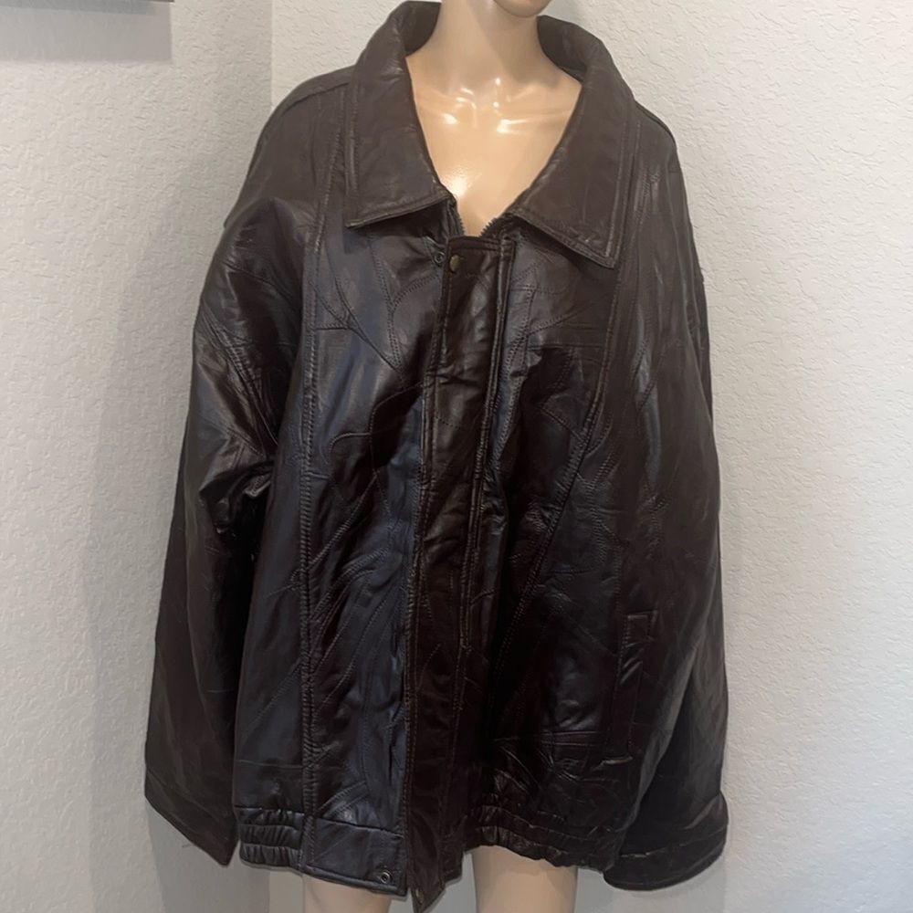 NWOT Vintage CW Classic 100% patchwork brown leather jacket